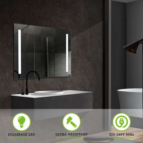 Miroir de Salle de Bains Lumineux Éclairage Intégré Led Frontal Bords Arrondis L120 x H80 cm, CRISTALED Plus (1/5)