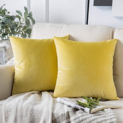 Taies d'oreiller en velours jaune, 45×45 cm, sans rembourrage, ensemble 2 pièces, housse de coussin décorative pour canapé, salon et chambre (1/5)