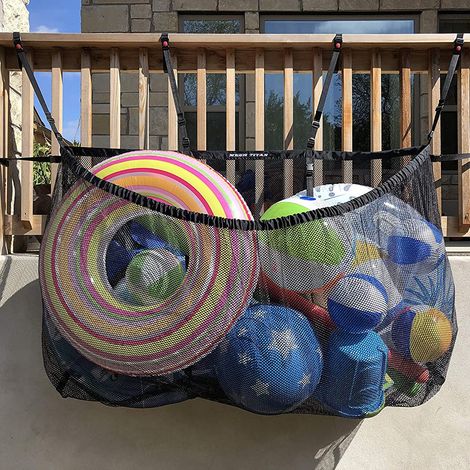 Sac de rangement suspendu en filet pour piscine (lot de 1), sac de rangement grande capacité pour piscine. (1/5)