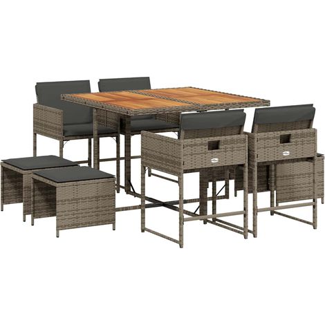 vidaXL Set da Pranzo da Giardino 9 pz con Cuscini in Polyrattan Grigio