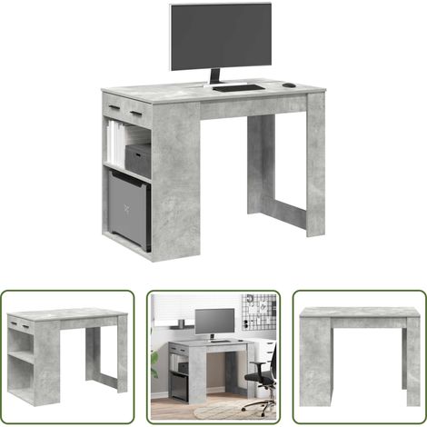 Rangement bureau -  Bureau avec tiroir et étagère gris béton bois d'ingénierie (1/5)