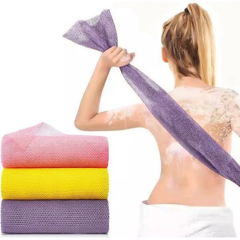 Asciugamani da bagno (set da 3 pezzi) - Asciugamani da bagno in nylon - Pulizia delicata - Lunghi - Adatti per schiena e corpo