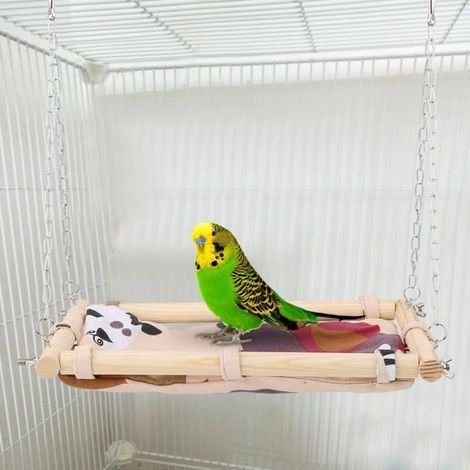(Khaki) Vogelhängematte – Papagei – Hängebett aus Holz – Khaki – 33 x 19 x 30 cm – Spielzeug für drinnen (1/4)