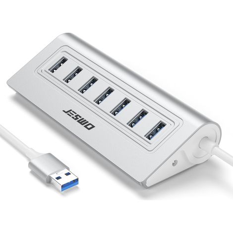 Hub USB 3.0 7 Ports Aluminium Multiprise USB 3.0 5Gbps pour PC Bureau Câble 100cm, Port 5V/4A DC,Adaptateur Multiport pour Laptop,Souris,Clavier, SSD,Disque U etc(Chargeur Non Inclus) (1/5)