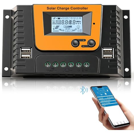 20A Contrôleur de Charge Solaire Avec Bluetooth, PWM 20A 12V 24V Régulateur Charge Solaire avec Capteur Température, LCD Écran, 4 ports USB, pour 12V 24V Batteri (1/5)
