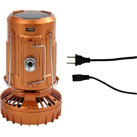 2-in-1 Solar-Campinglaterne mit LED-Licht und verstellbarem Ventilator, USB-Ladestation, vergoldetem US-Stecker (1/5)