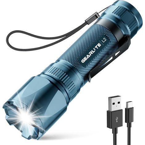 Lampe Torche Rechargeable, 3000LM Mini Lampe de Poche Tactique LED Ultra Puissante Rechargeable Zoomable avec 3 Modes D'éclairage, IP65 Étanche Longue Portée LED Flashlight pour Campin, Vert (1/5)