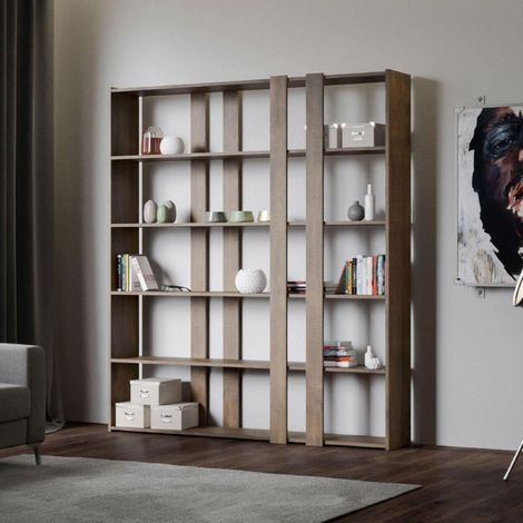 Libreria 178x204h cm in legno Noce con 6 ripiani - KATO A (1/5)