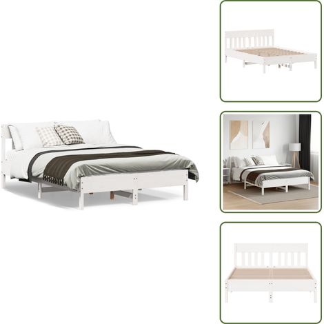 The Living Store Letto senza Materasso Bianco 150x200 cm Legno Massello di Pino - Letto in legno