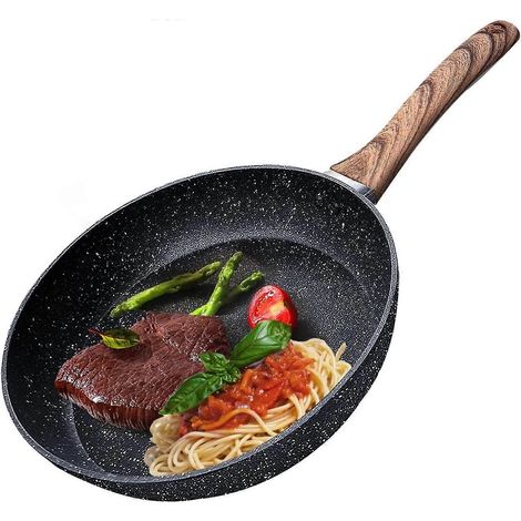 Poêle à frire antiadhésive 24 cm fonte raffinée, poignée robuste, résistante rayures/taches, compatible induction & plaques électriques, noire (1/5)
