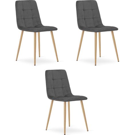 Chaise Kara - velours gris foncé / pieds couleur bois x 3 (1/5)