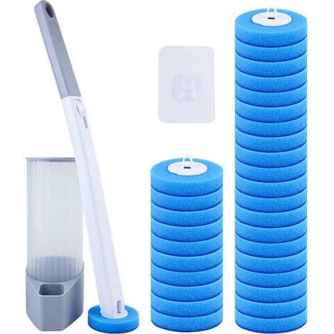 Brosse WC Jetable - 32 Pièces - Plastique et Mousse - Nettoyage Hygiénique Parfumé - Salle de Bain et Toilettes - Support Mural Sans Perçage (1/5)
