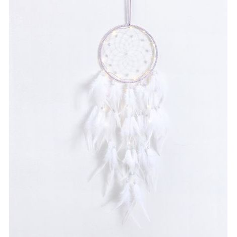 Capteur De Rêves en Plumes, Attrape Rêve Lumineux Fait Main Mobiles Attrape-Rêves Rétro Romantique Décor pour Fille Mobile Decoratif Maison Chambre Murale Voiture Anniversaire Cadeau (1/5)