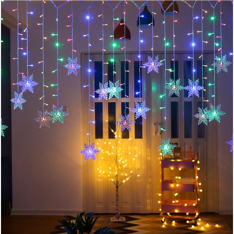 Guirlande lumineuse de Noël avec flocons de neige, 19 flocons et 96 ampoules, décoration de Noël pour l'intérieur, 8 modes d'éclairage féeriques, 4X0.6M, idéale pour carnaval, mariage et terra (1/5)