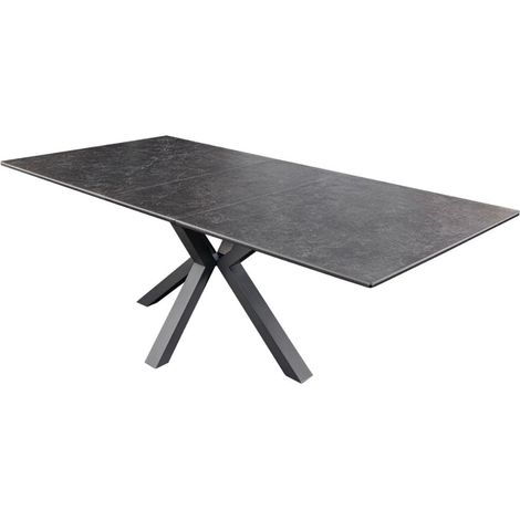 Mesa de comedor extensible LITHOS 160-200 cm – Cerámica gris grafito y base con diseño estrellado (1/5)