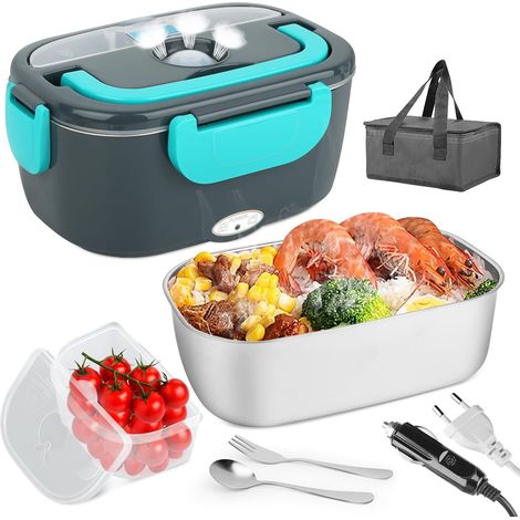 Boîte à lunch électrique 1,5 L, 60 W, chauffe-plats 12 V/24 V/220 V avec sac, fourchette et cuillère en acier inoxydable, idéale pour la voiture, le camion ou le bureau. (1/5)