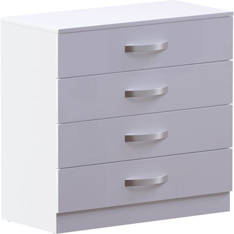 Hulio 4 Drawer Chest of Drawers High Gloss Bedroom Storage Furniture, White