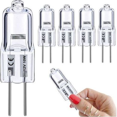 TAISHENGDA – G4-Glühbirne, 5er-Pack, 10-W-G4-Halogenlampe, hocheffizient, 150 lm, mit zweipoligem G4-Sockel, 12 V AC/DC, warmweißes Licht (2800 K), G4 12 V für Scheibenwaschanlage (1/5)