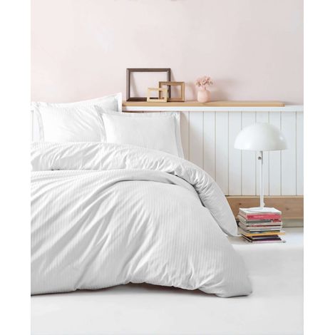 Set di biancheria da letto - 1 copripiumino 140 x 200cm + 1 federe 60 x 60 cm - Satin - Stampa righe Bianche (1/4)