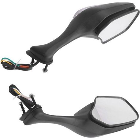 A pair of black aluminum alloy motorcycle side mirrors with lights. Motorcycle accessories compatible with: (1/5)