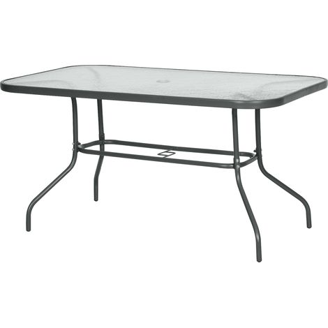 Outsunny Rechteckiger Gartentisch 140x80x70 cm, grau epoxidbeschichtetes Metall mit Tischplatte aus gehärtetem Glas