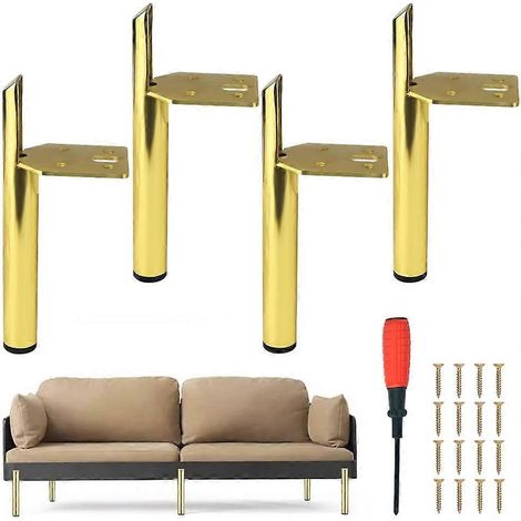 Verstellbare Schrankbeine, 4 Stück, Metallmöbelbeine, 15 Cent, Möbelersatzfüße, goldene Tischbeine aus Eisen, seitlich montierte Couchstützen, DIY-Fußhocker, L-6 Zoll, Gold