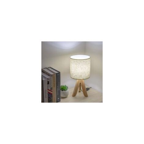 Nordische dreiflammige Tischleuchte aus Holz und Stoff, schlichte Nachttischlampe, geeignet für Büro, Schlafzimmer und Wohnzimmer - Crezuo (1/3)