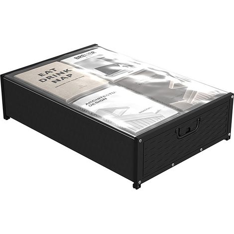 Boîte de rangement noire sous le lit, 58,54216 cm, 1 pièce, étagère de rangement et d'organisation, rangement anti-poussière.