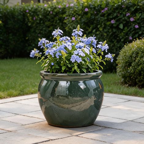 Jardinière en céramique vernissée pour plantes Ø 37 cm bleu-vert (1/5)
