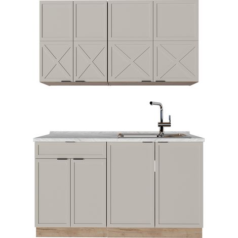Cucina completa Fame-Line, Grigio/beige/rovere dorato, 140 cm senza piano di lavoro, Vicco