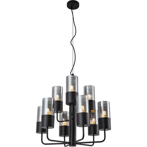 QAZQA Lampadario moderno nero con vetro fumé 9 luci - Laura