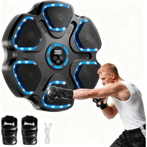 Machine de boxe musicale murale – 11 modes et 9 vitesses – Gants inclus – Écran LED avec connexion Bluetooth – Pour enfants et adultes