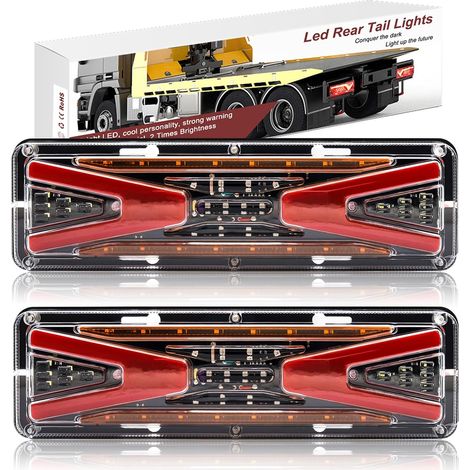 2PCS Feu de Arriere Remorque LED, 24V 56-LED Feux Arrière de Remorque Multifonctionnel pour Camion Van Remorque RV Caravane Tracteur. (1/5)