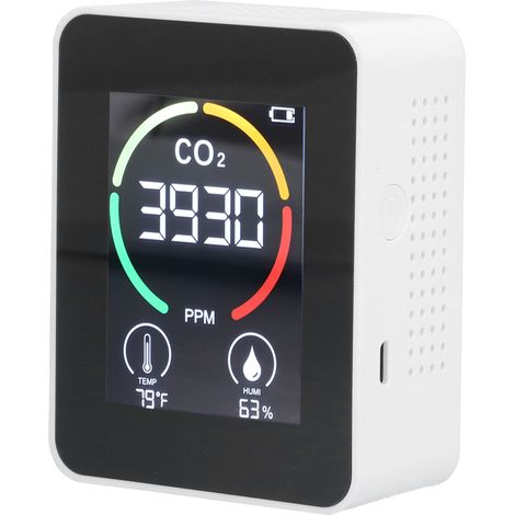 Moniteur de qualité de l'air 3 en 1, écran couleur intelligent, détecteur de dioxyde de carbone portable pour usage domestique, blanc (1/5)