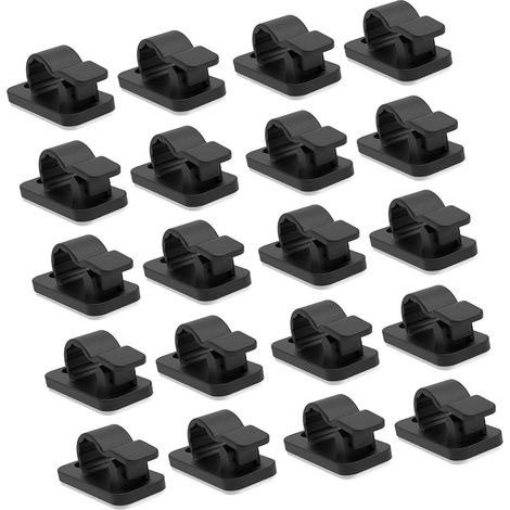 Lot de 20 attaches-câbles autocollantes, supports de câbles, clips auto-adhésifs pour une gestion facile des câbles à la maison et au bureau. Noir, rouge, gris. (1/5)