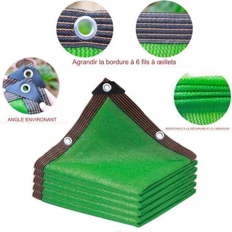 Tissu D'ombre,Filet D'ombrage Supérieure,Filet de Protection Solaire Vert,Shade Net Perméable à l'eau,pour L'extérieur,Arrière-Cour,Jardin,Plante,Serre,avec Corde (3x4m) (1/4)