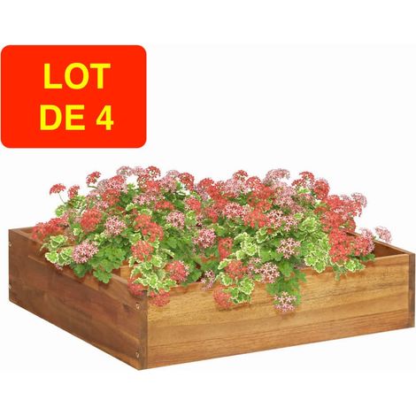 Lot de 4 Jardinières Bois d'Acacia 60 X 60 X 15 cm. Très tendance. Jardin, Patio, Balcon (1/5)
