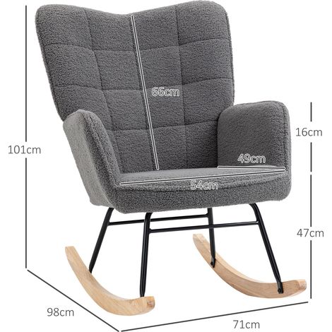 Fauteuil à bascule et relax en similicuir aspect polaire berbère, avec accoudoirs et patins bois, parfait pour salon ou chambre, charge max 120 kg, gris anthracite. (1/5)