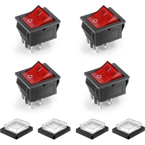 4 Stück, 4-polig, 2-stufig, Ein/Aus, wasserdichter, LED-beleuchteter Wippschalter, Mini-Kippschalter für Boote, DPST, AC 250 V, 16 A, 125 V, 20 A, rot (1/5)