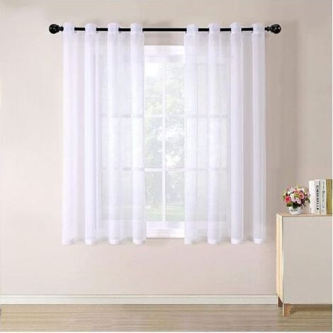Rideau Voilages Transparent- en Dégradé à Oeillets - pour Cuisine Salon Chambre-2 panneaux 140175CM Blanc - Blanc -INHHUB (1/5)