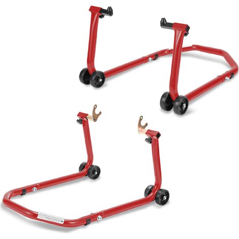 Randaco Caballetes para moto delantero y trasero, pareja de taller de acero, rojo (1/5)