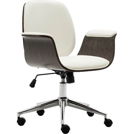 Chaise de bureau Fauteuil gamer - Chaise d'ordinateur Blanc Bois courbé et similicuir BonneVie-50333 (1/5)