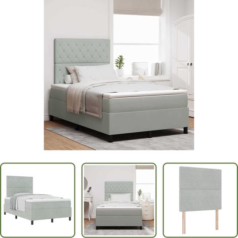 vidaXL Kopfteil mit 2 Höhen - Boxspringbett mit Matratze Hellgrau 120 x 190 cm Samt (1/5)