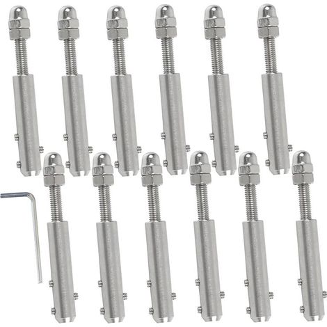 Tendeur de câble métallique inoxydable 4 mm – Lot de 12 pièces avec clé en L – Fixation pour haubanage et câbles en acier - mm-12 (1/5)