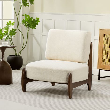 Fauteuil lounge en chenille, fauteuil de chambre confortable, coussin épais, assise rembourrée, 72 x 73,5 x 81 cm, couleur crème (1/5)