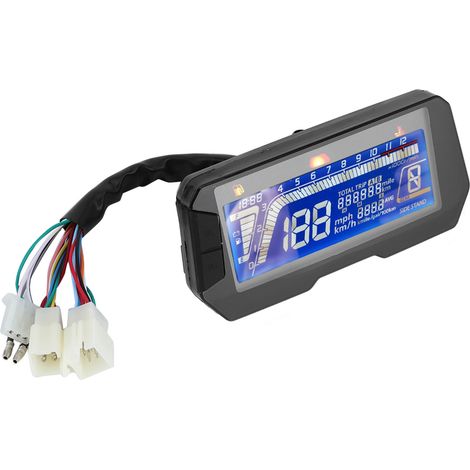 Tableau de bord pour motos 12 000 tr/min, compatible avec les motos 2 et 4 cylindres, réglable à 6 vitesses, avec indicateur de température d'eau, jauge à carburant et écran LCD. (1/5)
