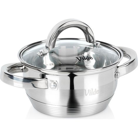 Pentola in acciaio inox con coperchio in vetro, 14 cm, 1 l (1/5)