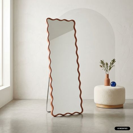 sweeek - Miroir sur pied organique bois d'hévéa pied en acier 172cm noyer - Cauline (1/4)