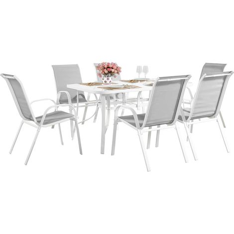 Conjunto De Jardín Mesa + 6 sillas de Textileno "Córdoba" - Gris (1/4)