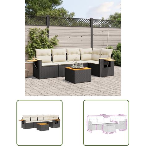 The Living Store 6-tlg. Garten-Sofagarnitur mit Kissen Schwarz Poly Rattan - Gartenmöbel Set - Esszimmergarnitur - Outdoor Möbel - Lounge Sofa - Rattan Gartenmöbel (1/3)